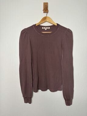 AMO Girly Thermal Waffle Knit Puff Shoulder in Purple Size Small Casual Whimsy
